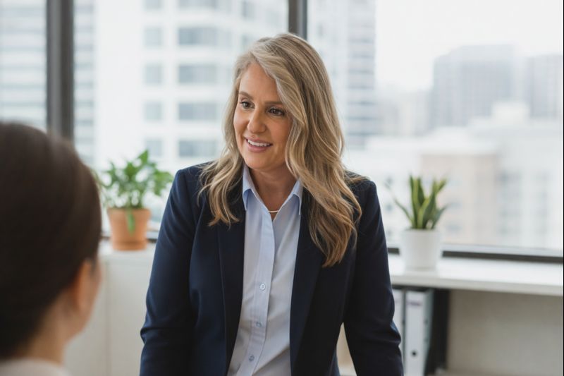 Toni Taylor, mortgage broker with Interconnect Mortgage, meeting with a client in a modern office in Palm Beach Gardens, Florida
