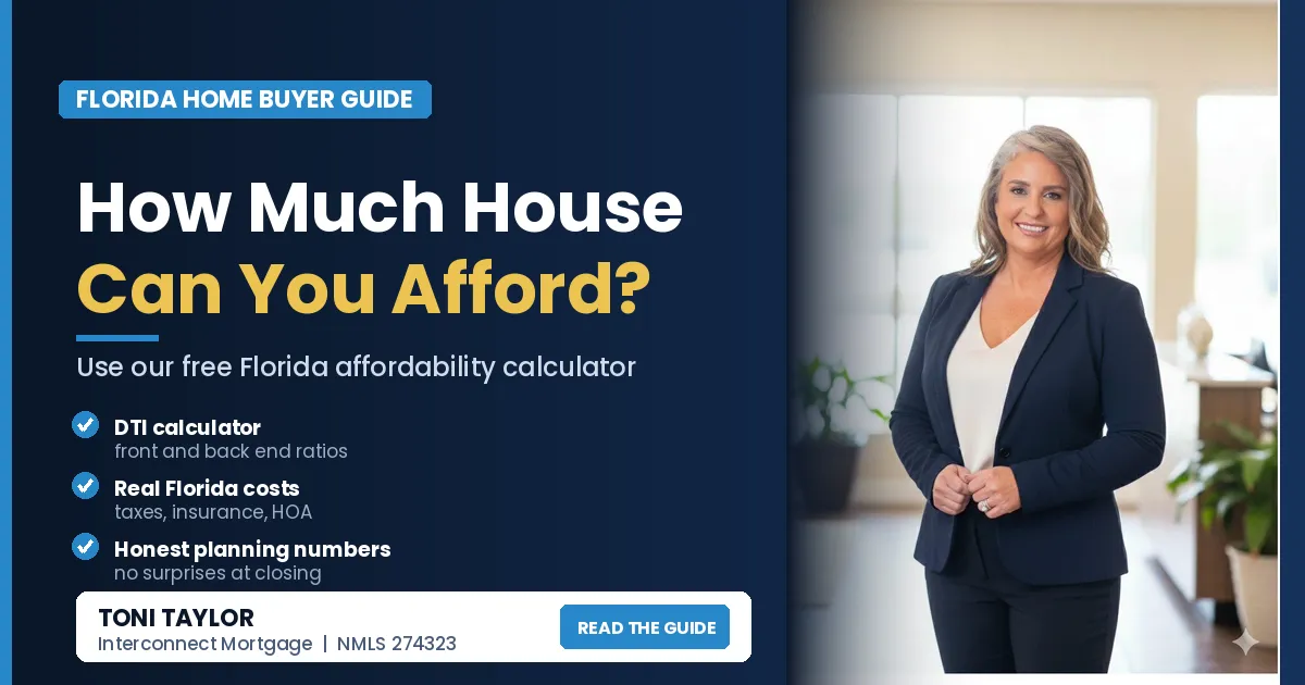 Toni Taylor Gozza explaining how much home you can afford in Florida using the free affordability calculator at Interconnect Mortgage in Palm Beach Gardens