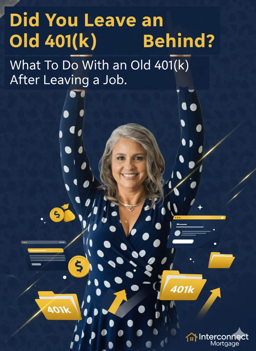 Vibrant financial-themed cover image with scattered 401(k) folders, digital account icons, and bold headline ‘Did You Leave an Old 401(k) Behind?’ layered over a textured background created from the uploaded document.