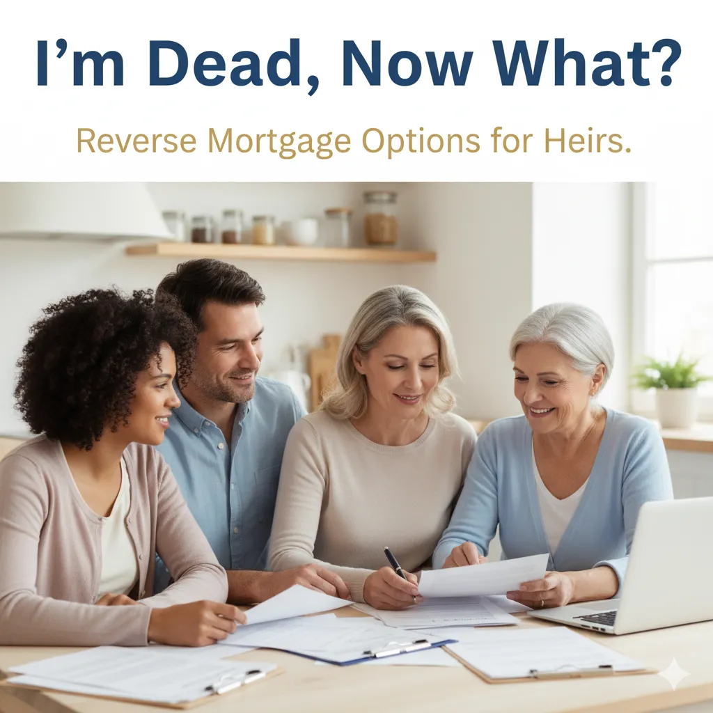 Family discussing reverse mortgage options with blog title text