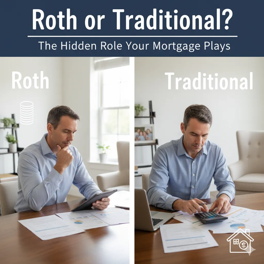 Person reviewing tax and mortgage plan — comparing Roth and Traditional strategies for retirement