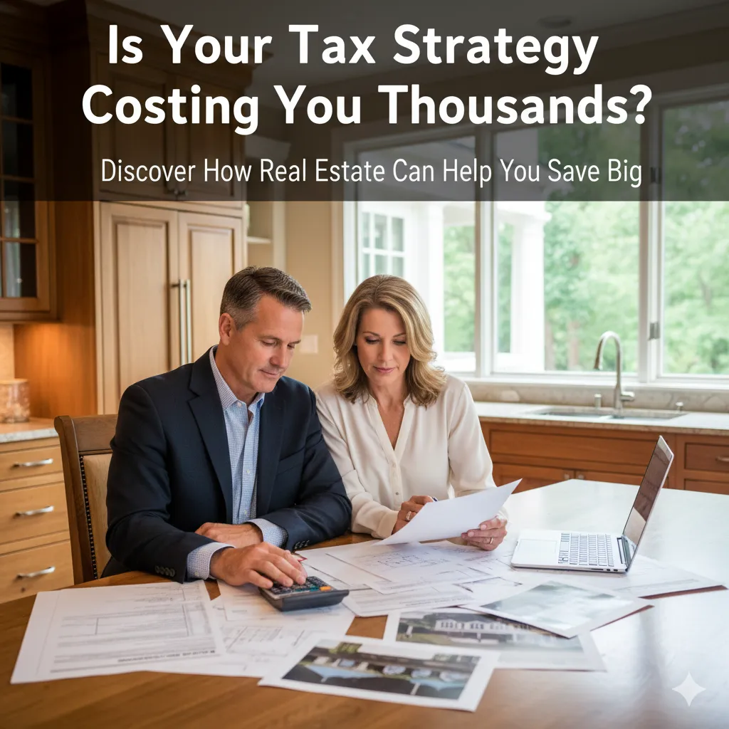High-income couple reviewing tax and real estate strategy with laptop and documents at home