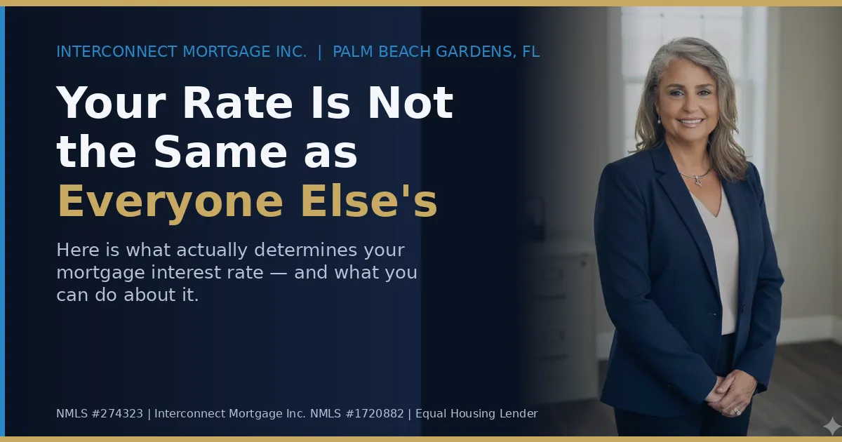 Toni Taylor Gozza, Senior Loan Originator at Interconnect Mortgage Inc. in Palm Beach Gardens, Florida, explaining what determines a mortgage interest rate for a 30-year conventional loan